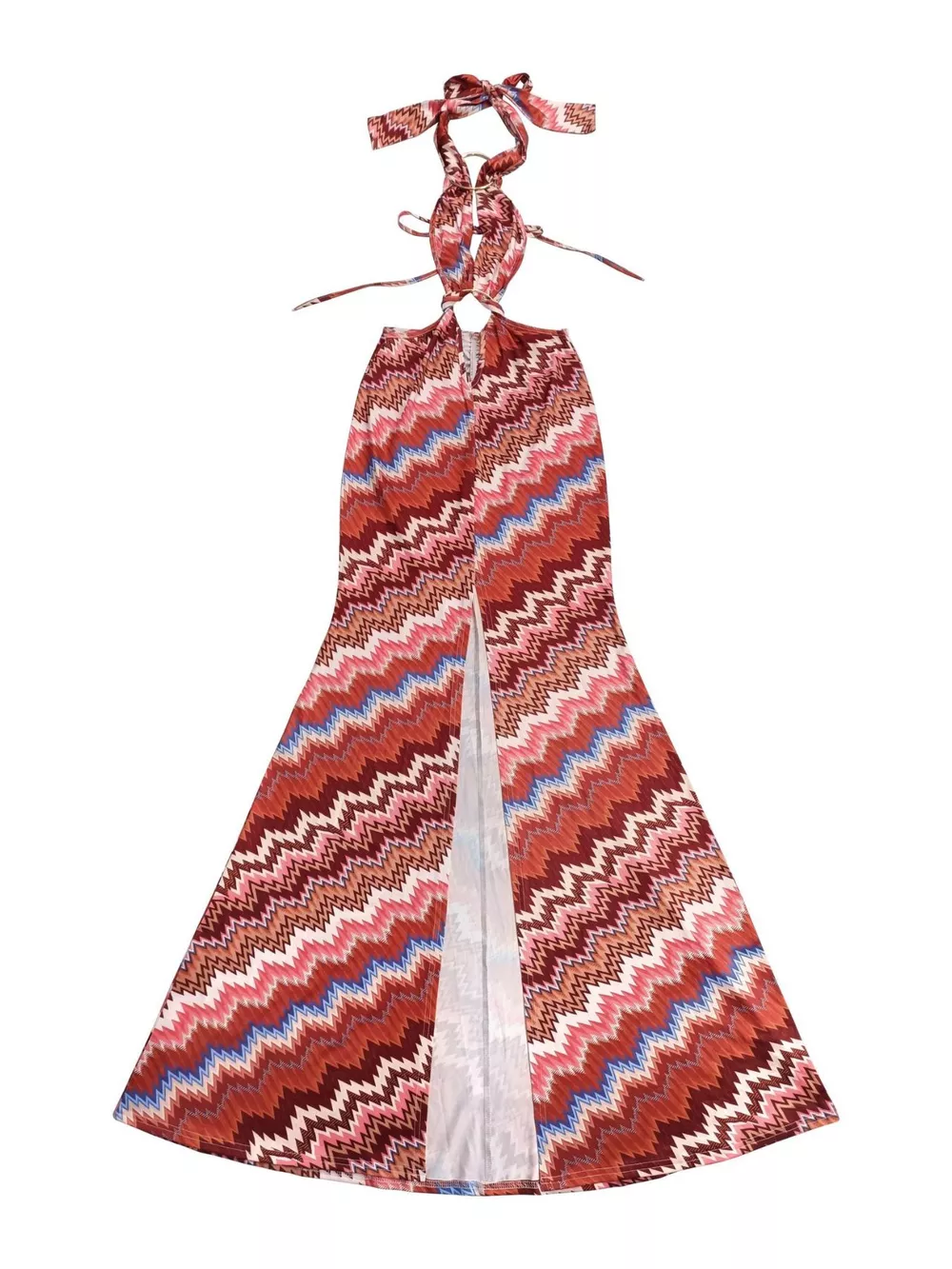 Chevron Print Halter Neck Cut-Out Maxi Dress, image 7