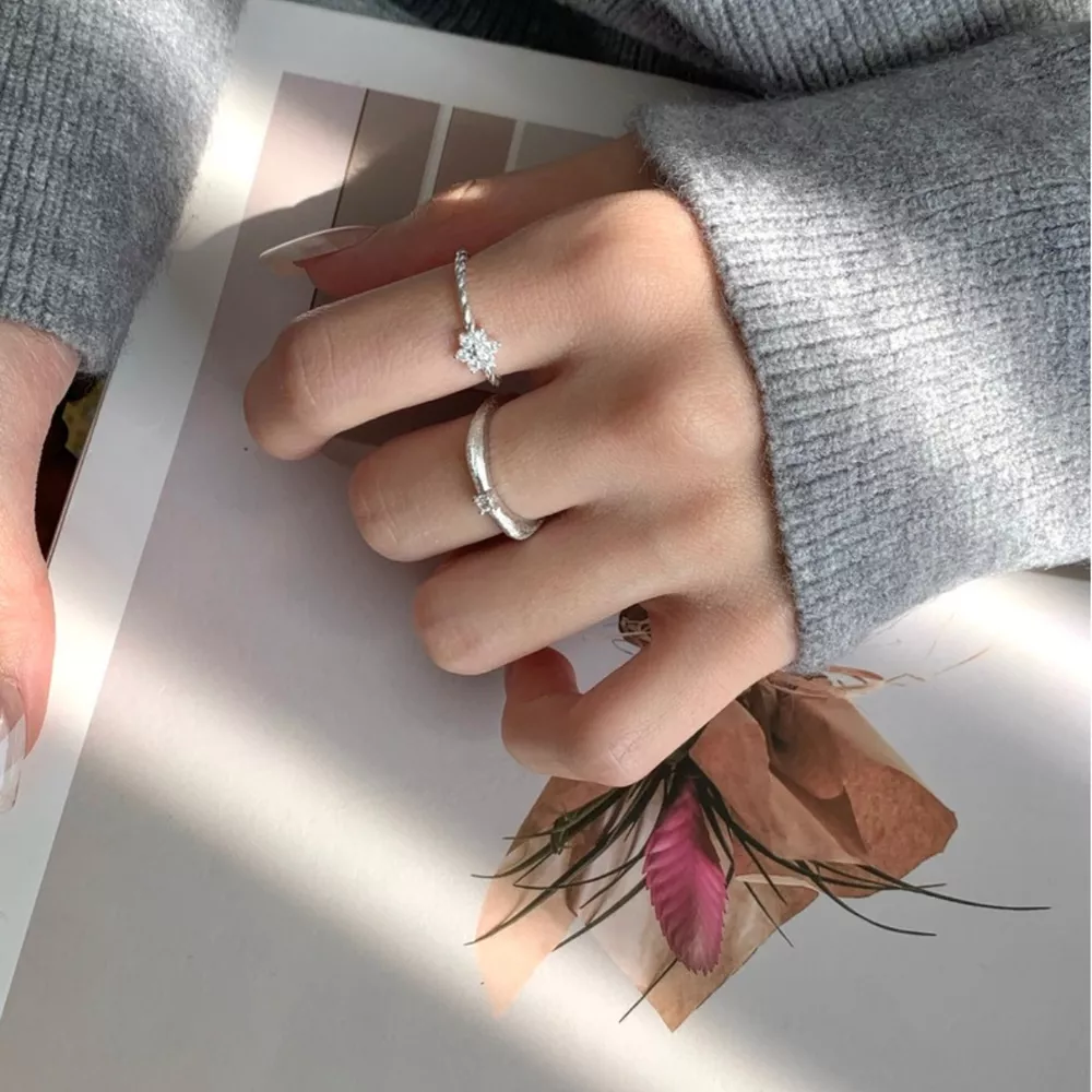 925 Sterling Silver Zircon Flower Open Ring, image 6