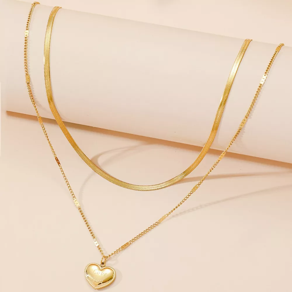 18K Gold-Plated Double Layered Heart Pendant Necklace, image 2