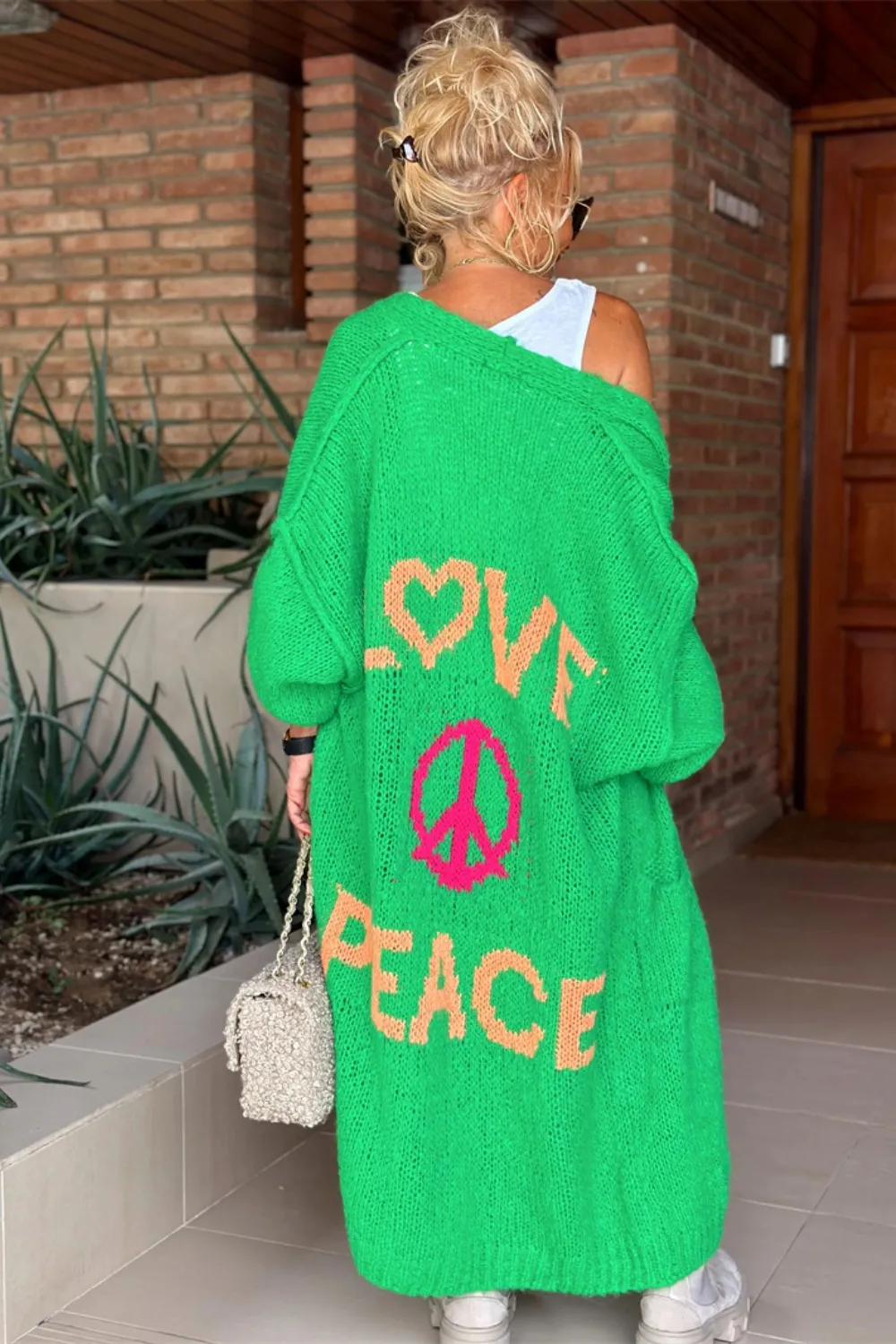 Letter Dropped Shoulder Long Sleeve Cardigan, image 3