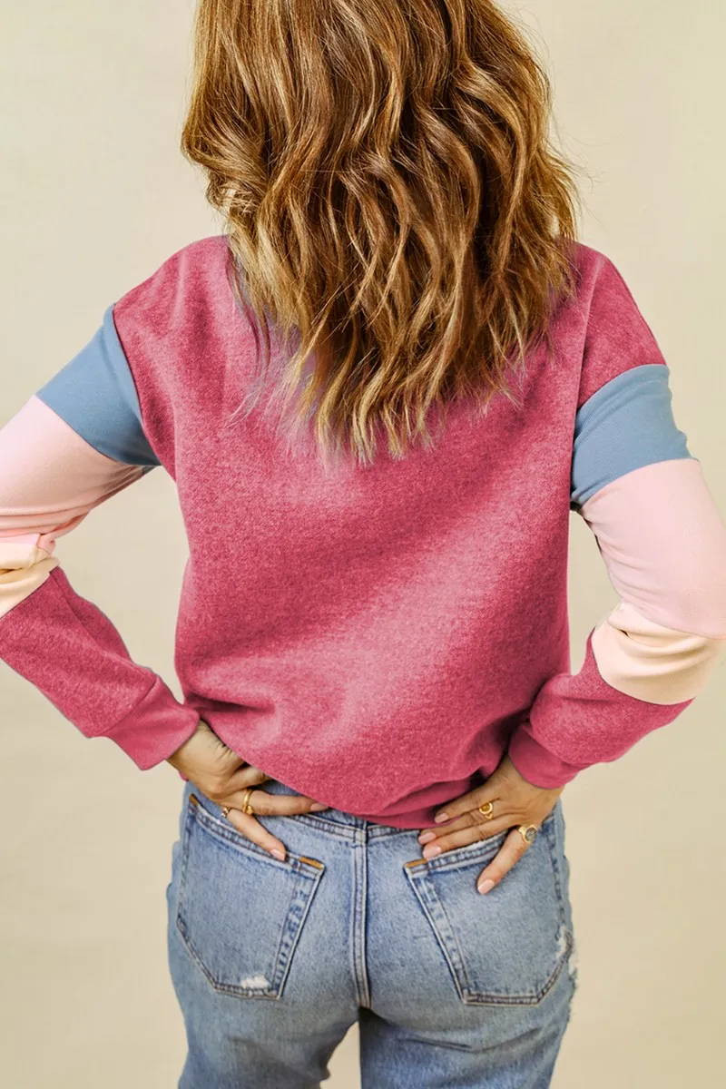 Color Block Round Neck Long Sleeve Sweatshirt, image 3