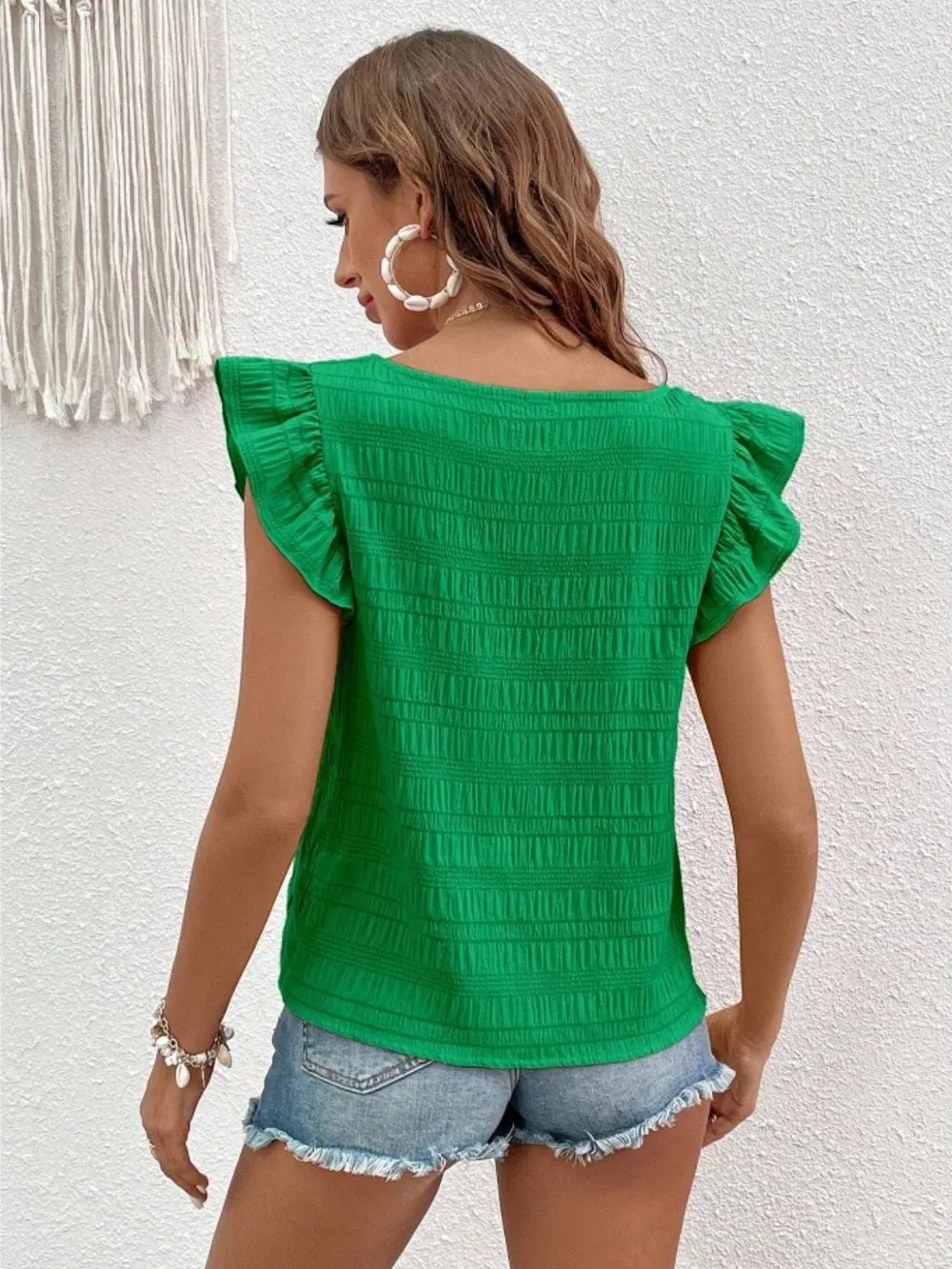Ruffled Square Neck Cap Sleeve Blouse, image 3