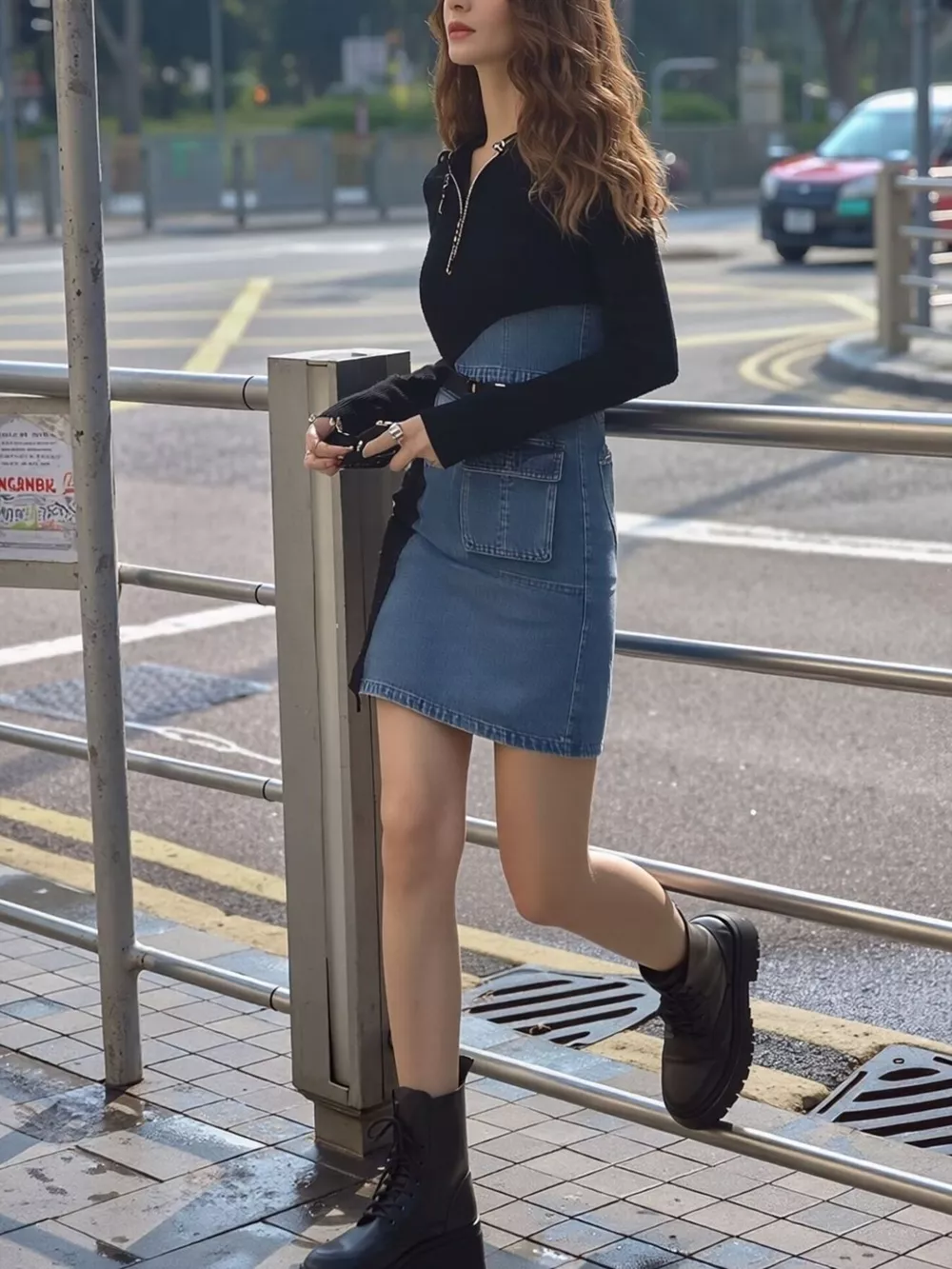 Full Size Color Block Denim Patchwork Mini Dress Plus Size, image 3