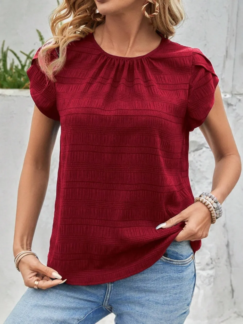 Round Neck Petal Sleeve Top, image 2