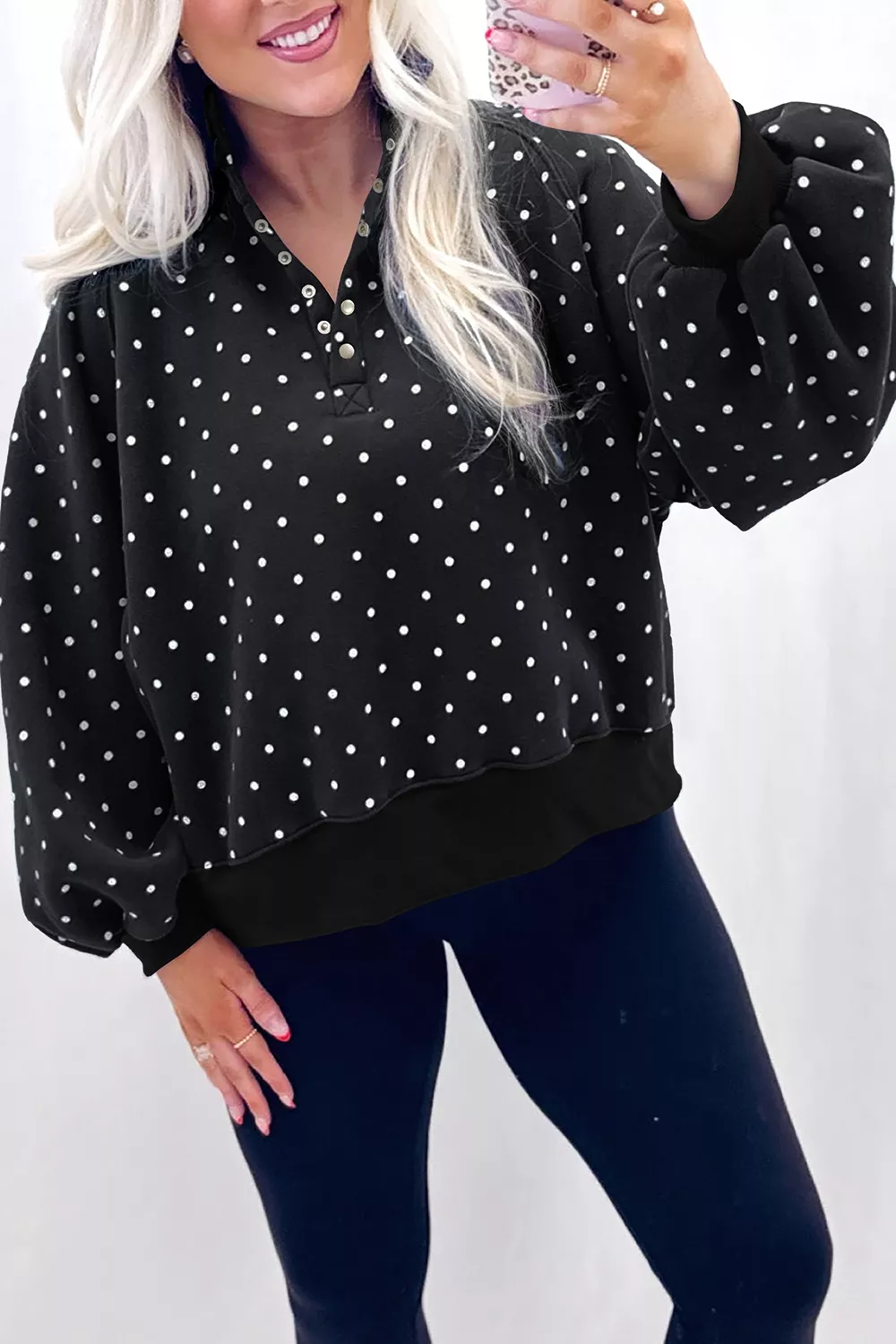 Polka Dot Snap-Button Sweatshirt