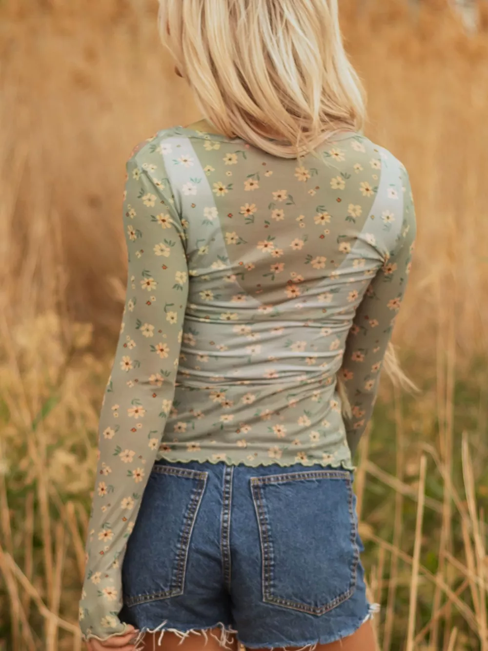 Floral Print Mesh Long Sleeve Top, image 2