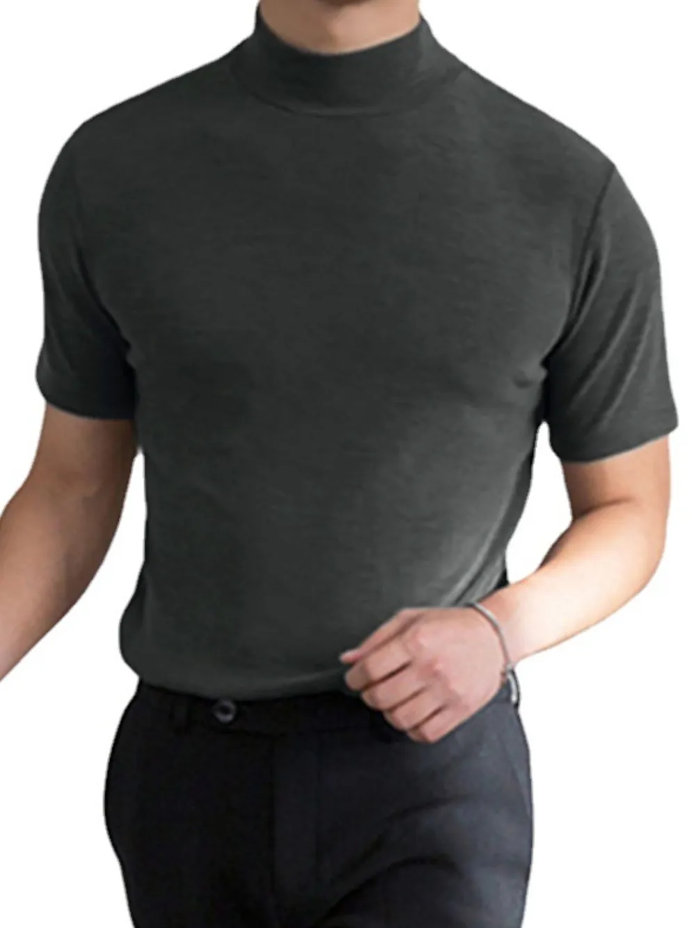 Men's Full Size Mock Neck Short Sleeve T-Shirt Plus Size, image 2