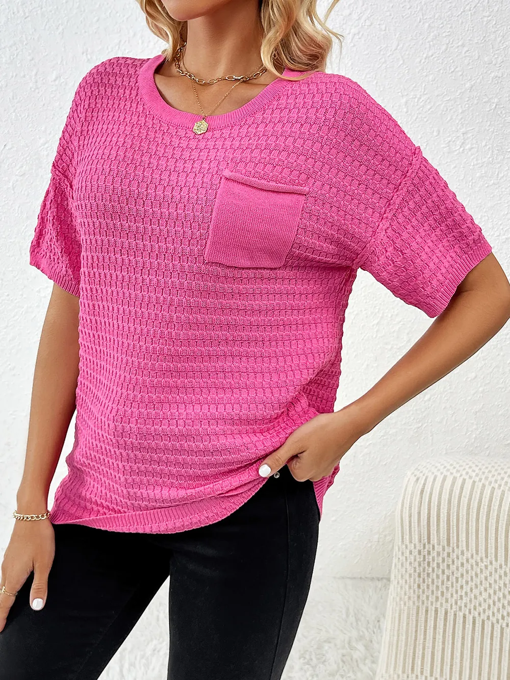 Round Neck Half Sleeve Knit Top, image 15