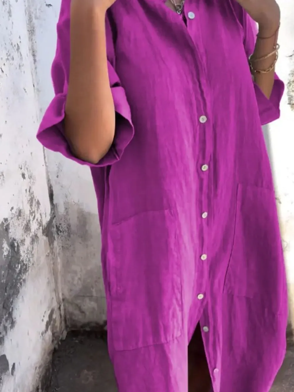 Full Size Casual Linen Button-Down Shirt Dress Plus Size, image 2