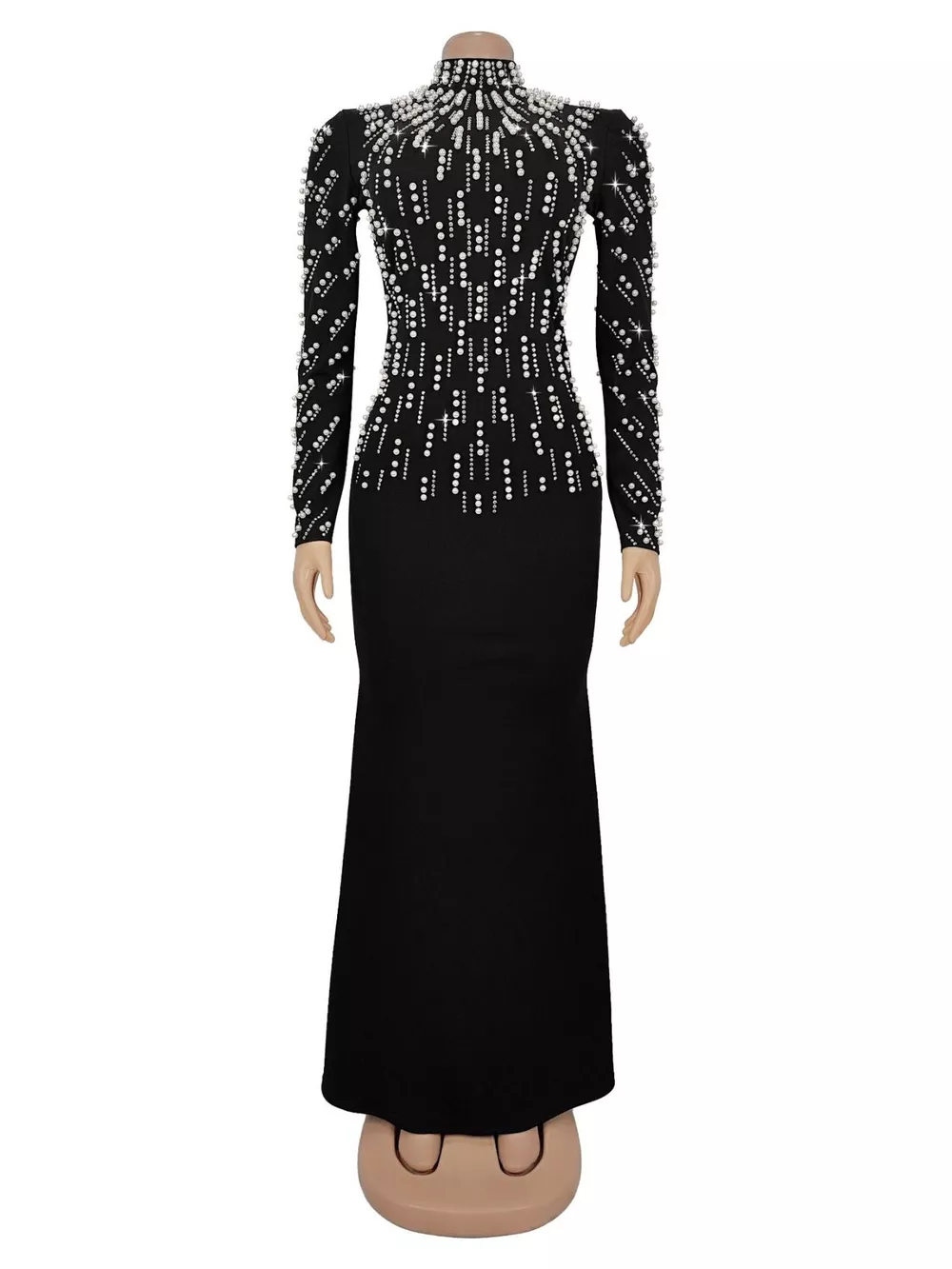 Pearl Detail Mock Neck Maxi Dress, image 4