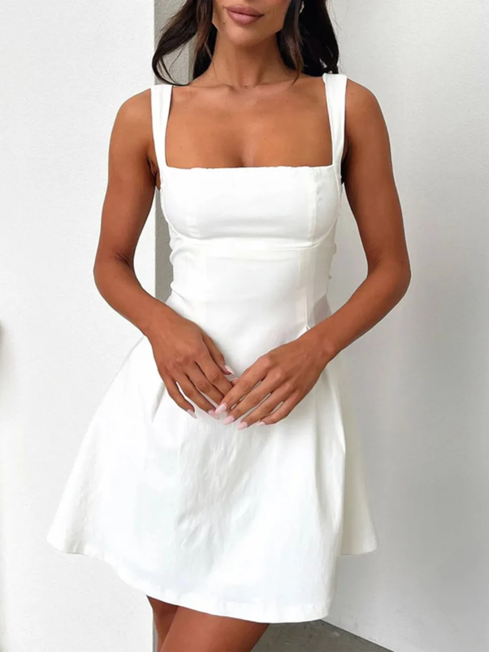 Bow Back Square Neck Mini Dress, image 3