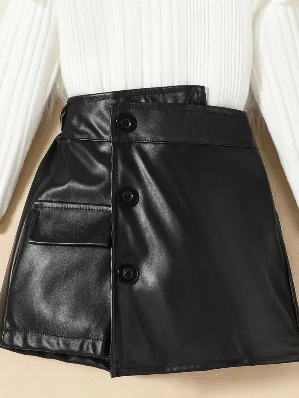 Children's Ribbed Knit Top and Leather Skirt Set, image 11