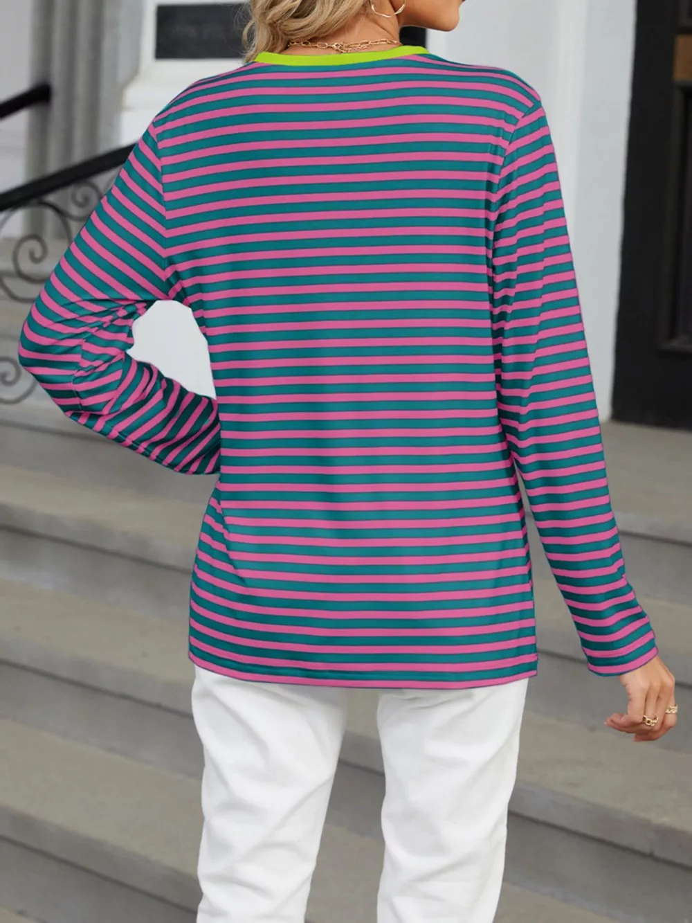 Striped Long Sleeve Henley T-Shirt, image 25