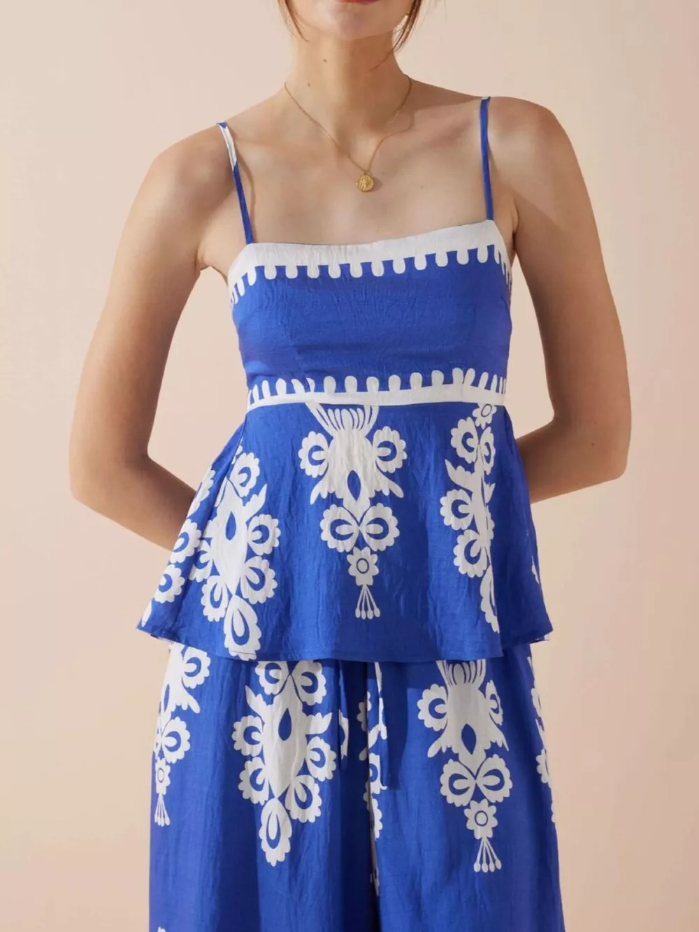 Printed Cami and Wide Leg Pants Set, image 2