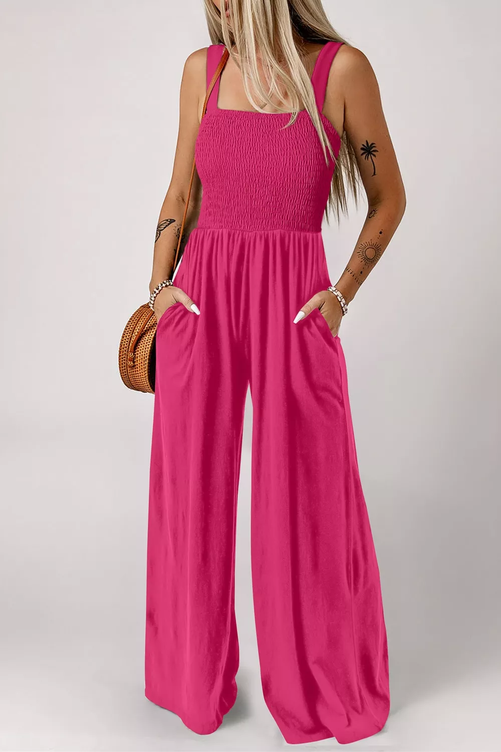 Smocked Bodice Wide Leg Jumpsuit, image 3