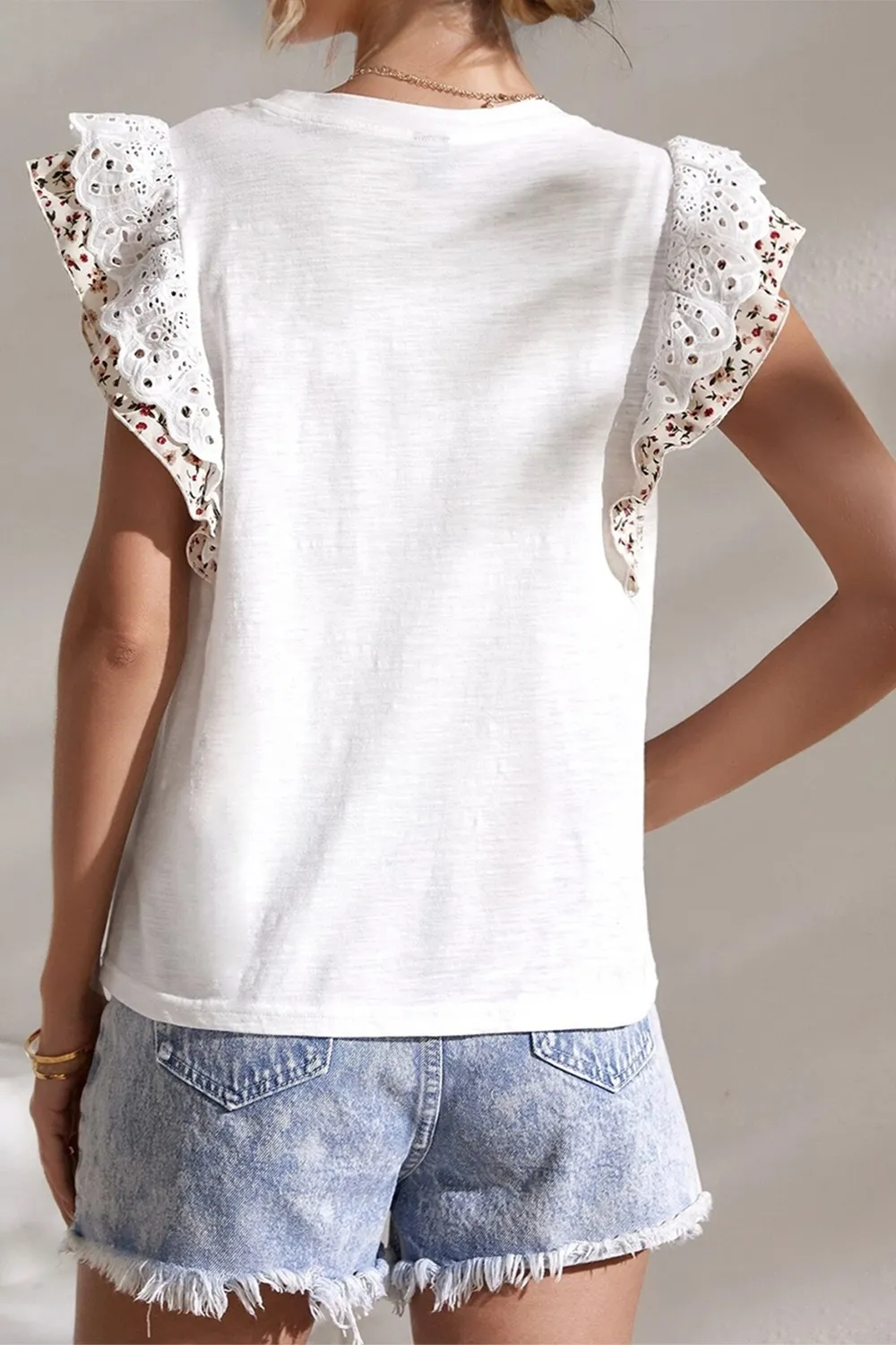 Full Size Ruffled Round Neck Cap Sleeve Top, image 3