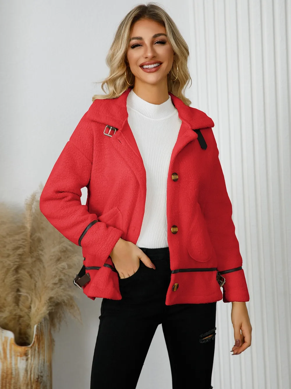 Pocketed Button Down Collared Neck Jacket, image 9