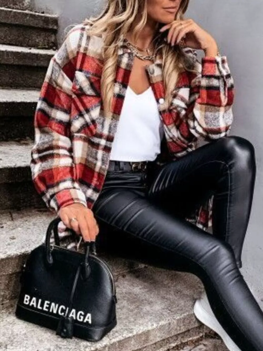 Plaid Button-Down Long Sleeve Shacket, image 9