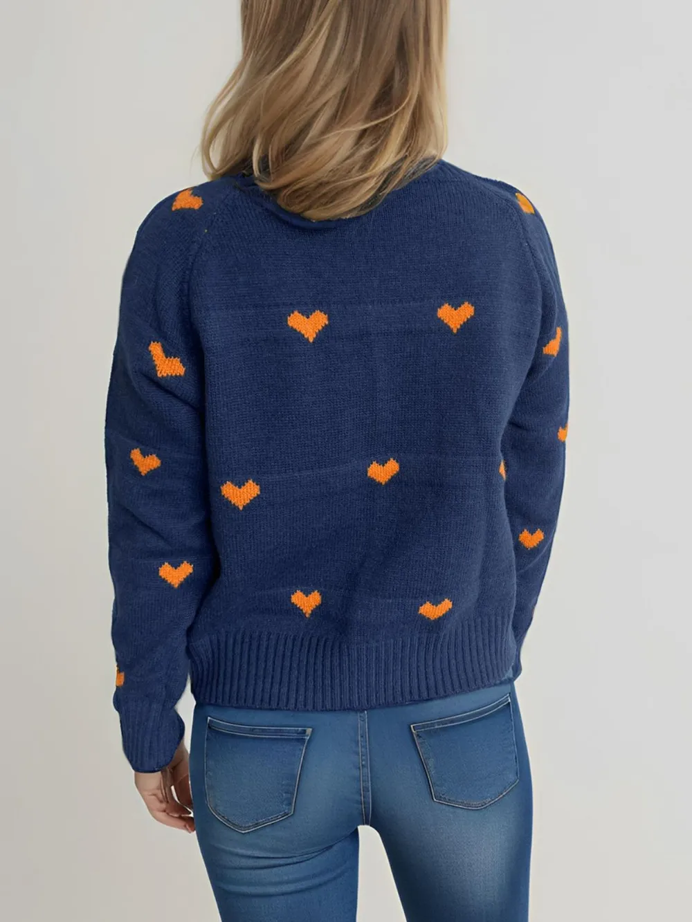 Heart Round Neck Zip Up Cardigan, image 2