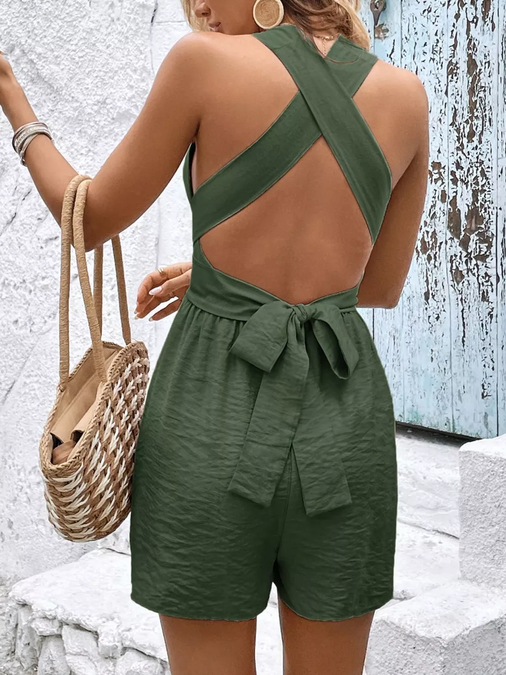Crisscross Back Sleeveless Romper, image 2