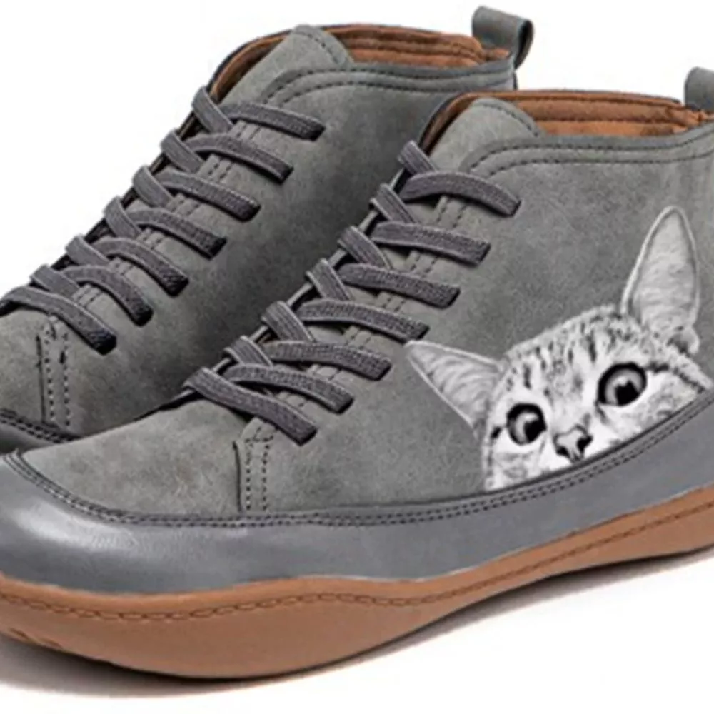 Cat Print Striped Ankle Sneakers, image 13
