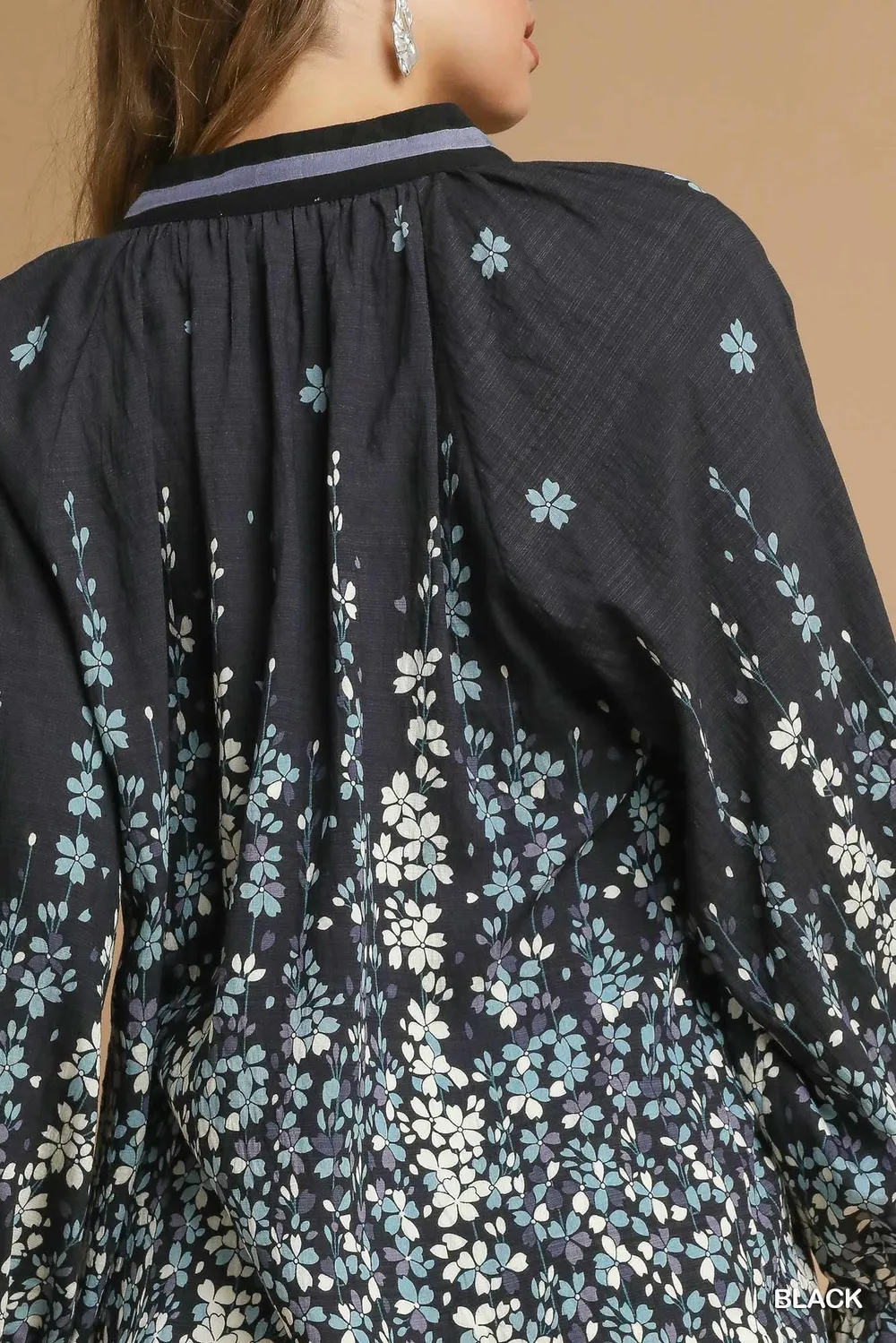 Full Size Floral Vine Print Blouse with Balloon Sleeves Plus Size, image 2