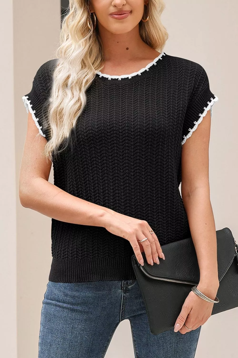 Chic Textured Knit Sleeveless Sweater Vest, image 7
