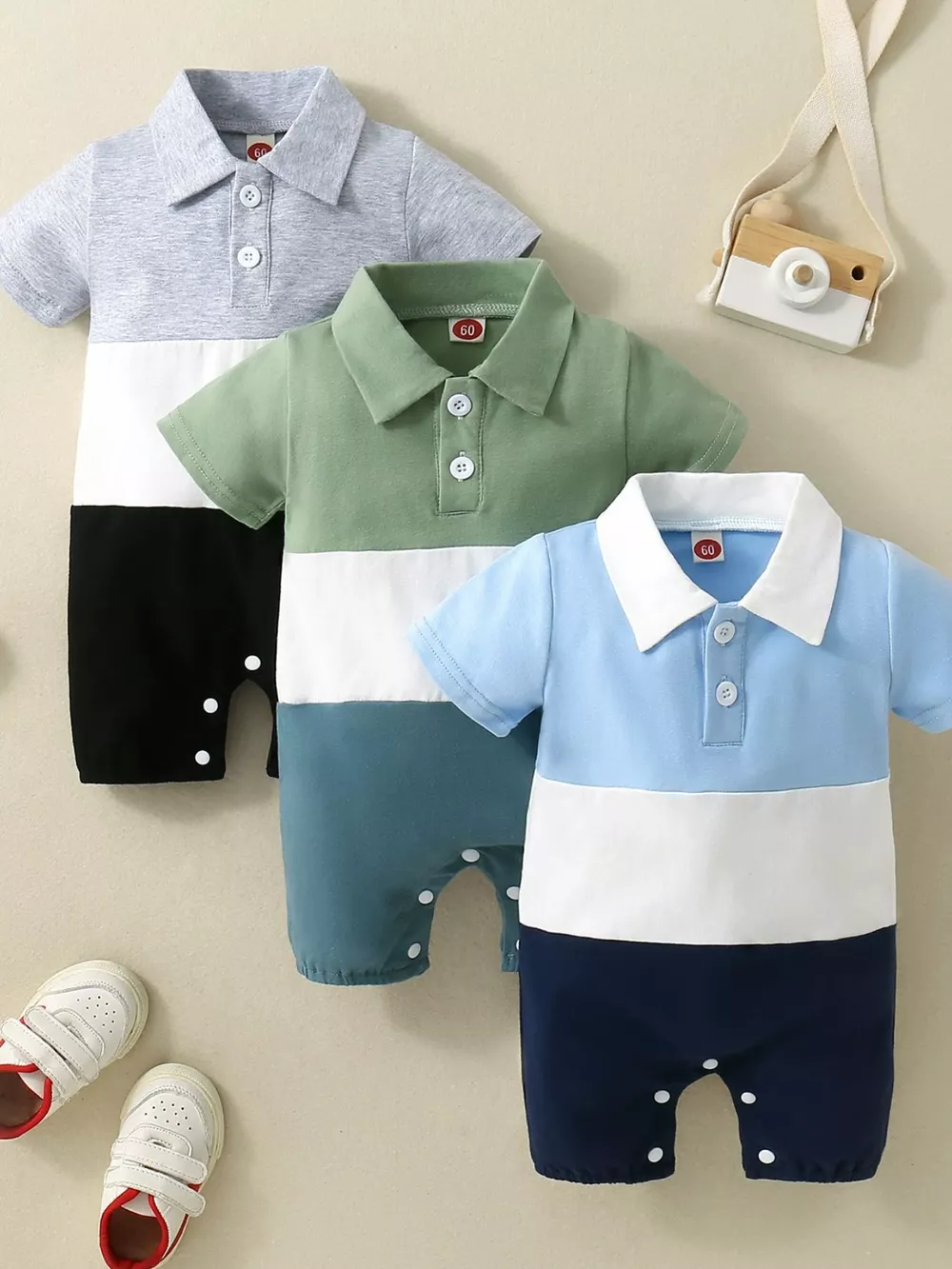 Children's Color Block Polo Collar Short Sleeve One-Piece, image 2