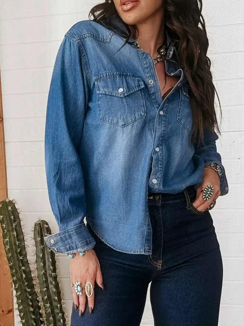 Washed Button Down Denim Shirt, image 2