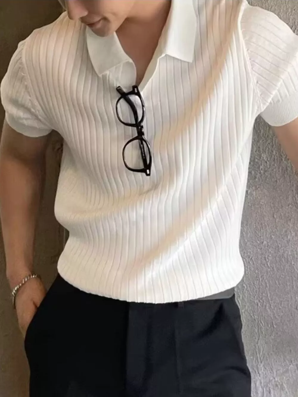 Men's Plus Size Ribbed Knit Short Sleeve Top, image 2