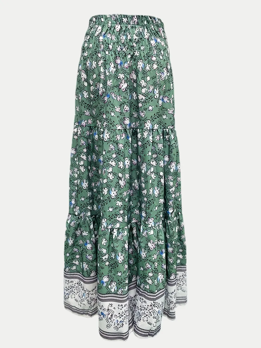 Full Size Tiered Printed Elastic Waist Skirt, image 2