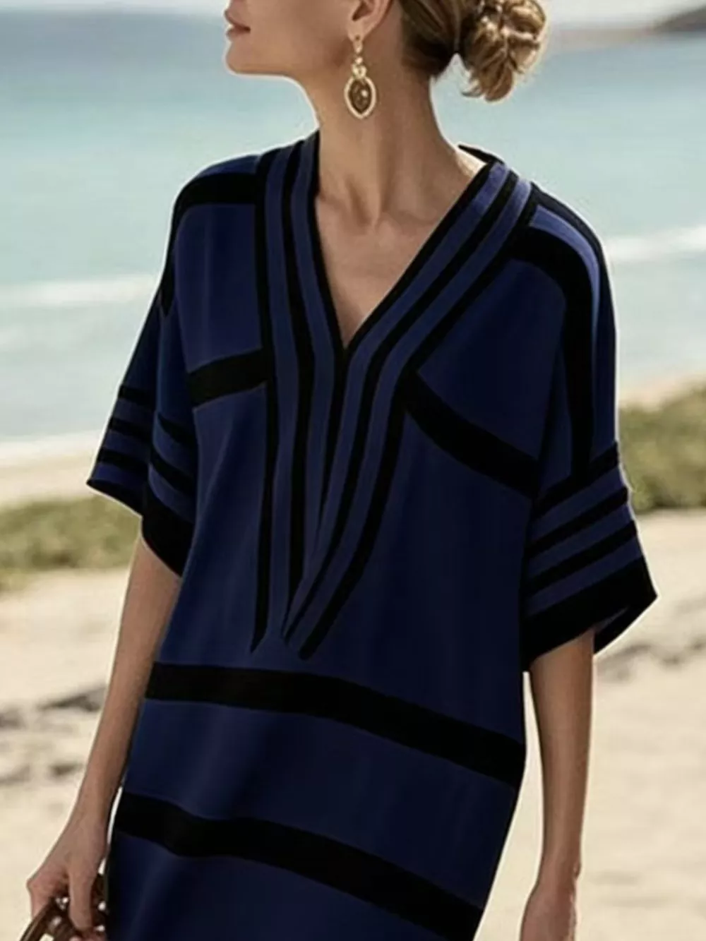 Full Size Striped Half Sleeve Midi Dress Plus Size, image 20
