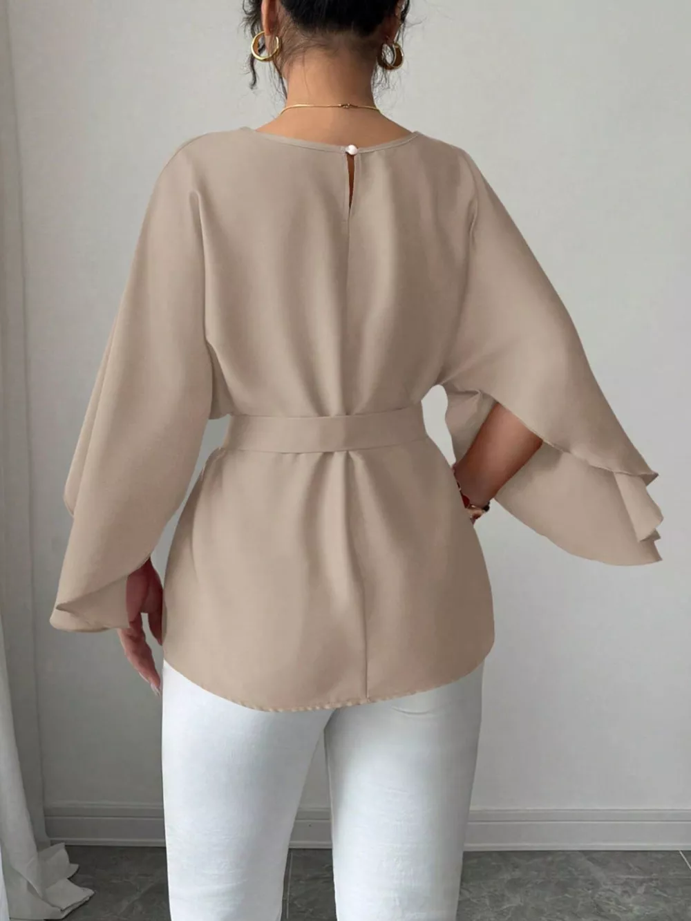 Batwing Sleeve Belted Blouse, image 7