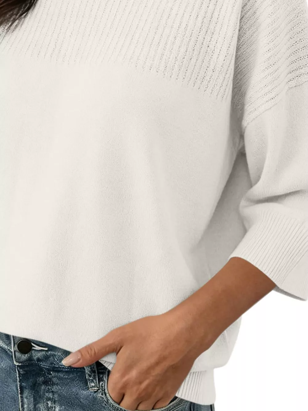 Elegant Crew Neck Eyelet Ribbed Sweater, image 15