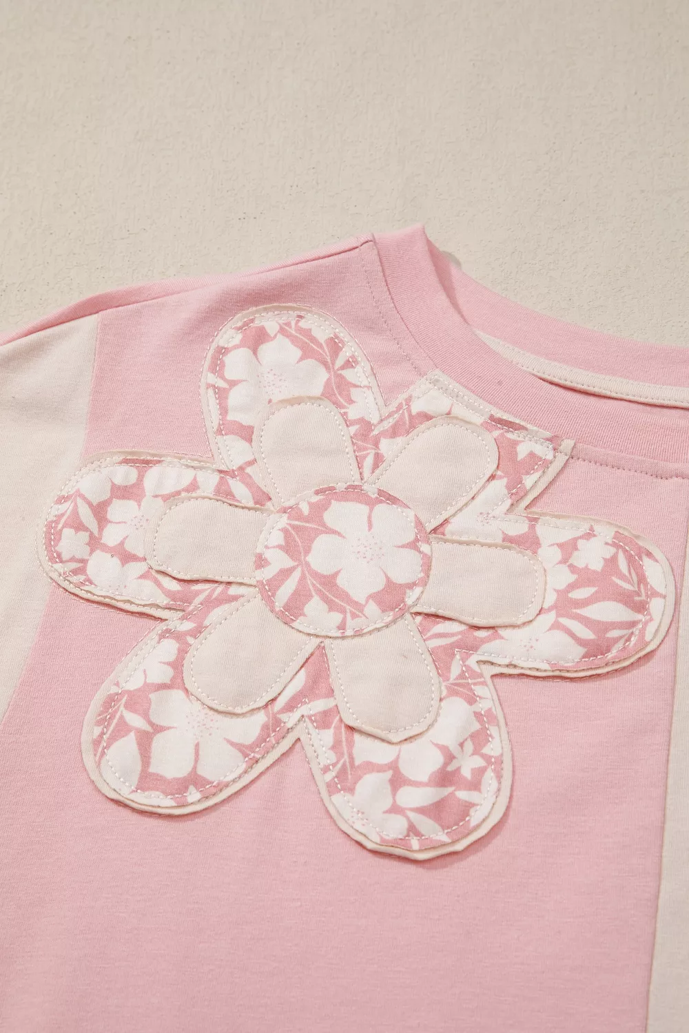 Color Block Flower Patched Loose T Shirt, image 6