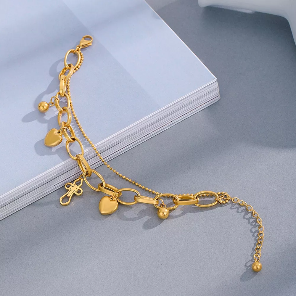 Cross and Heart Charm Bracelet, image 2