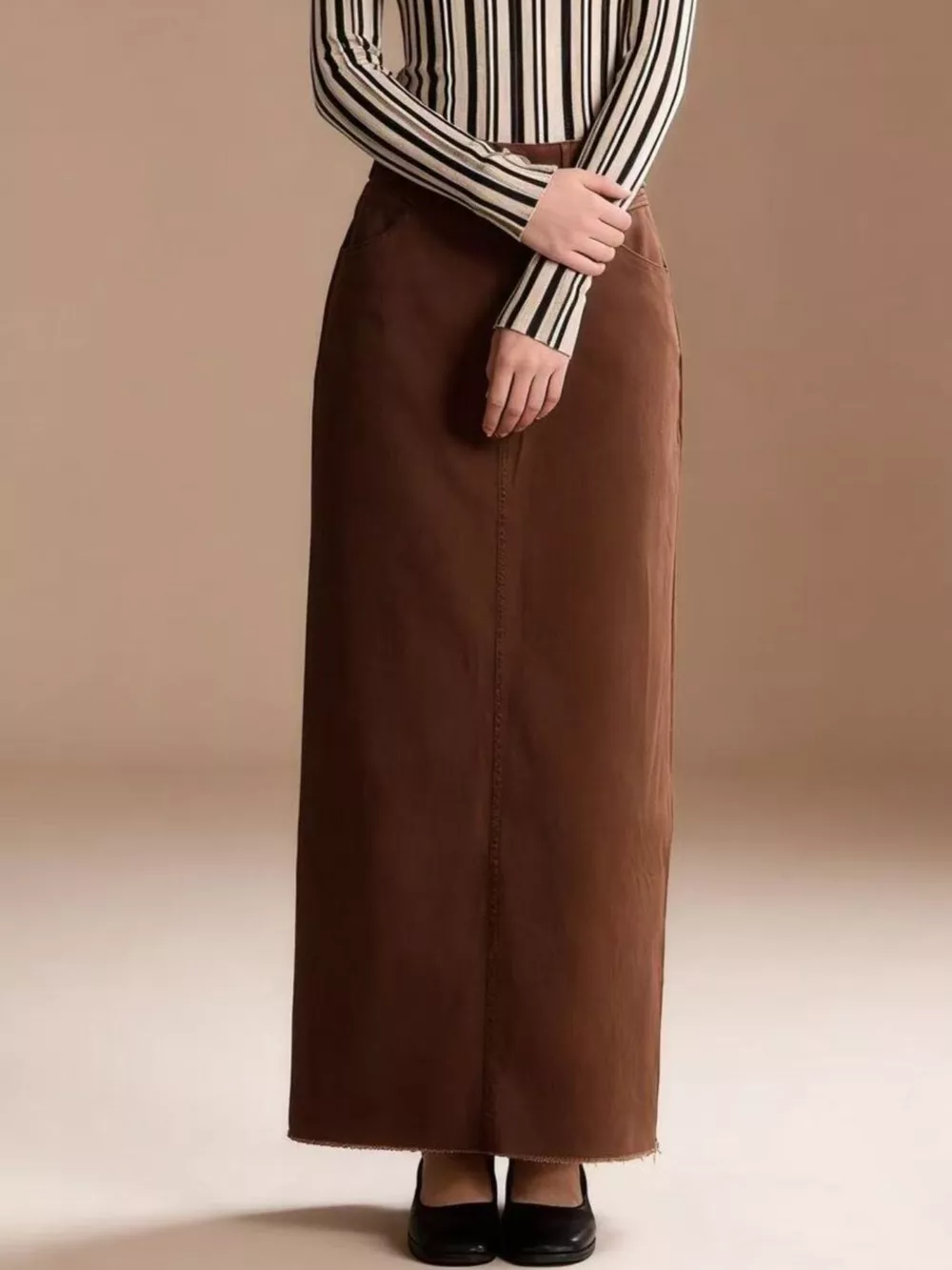 Raw Hem Maxi Denim Skirt, image 3