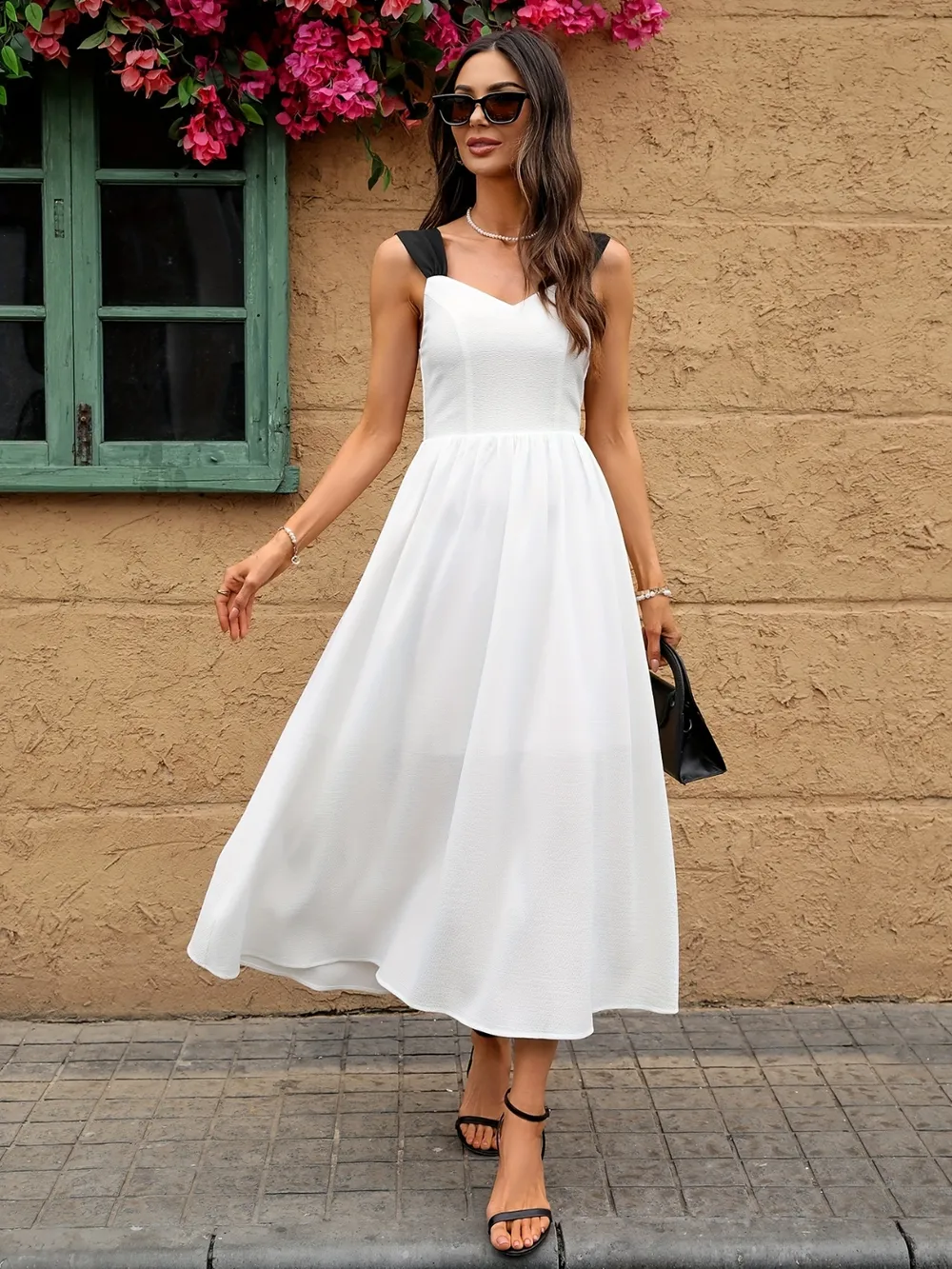 Sweetheart Neck Wide Strap Midi Dress, image 4