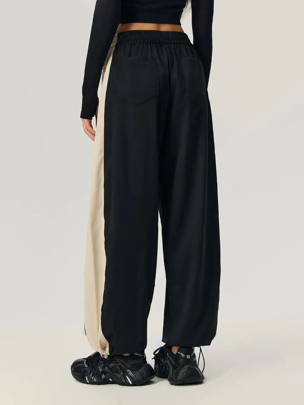 Drawstring Hem Contrast Elastic Waist Pants, image 2