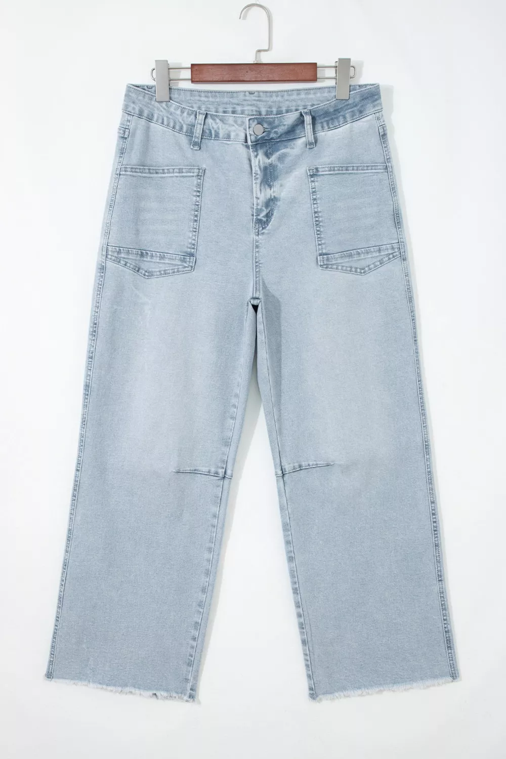 Light Wash Utility Pocket Straight Leg Jeans, image 4
