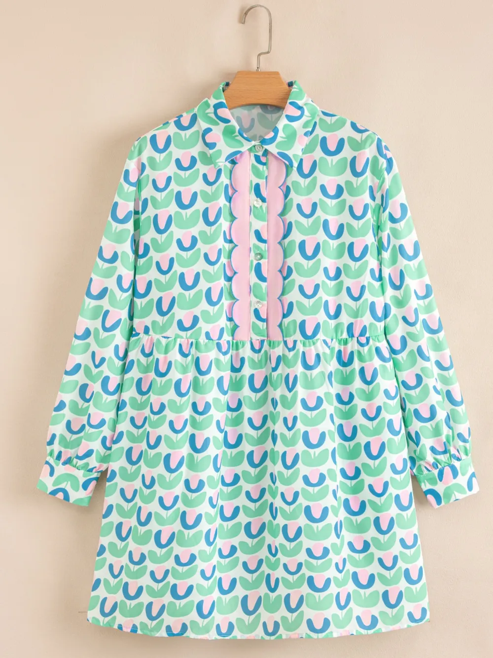 Printed Long Sleeve Shirt Dress, image 2