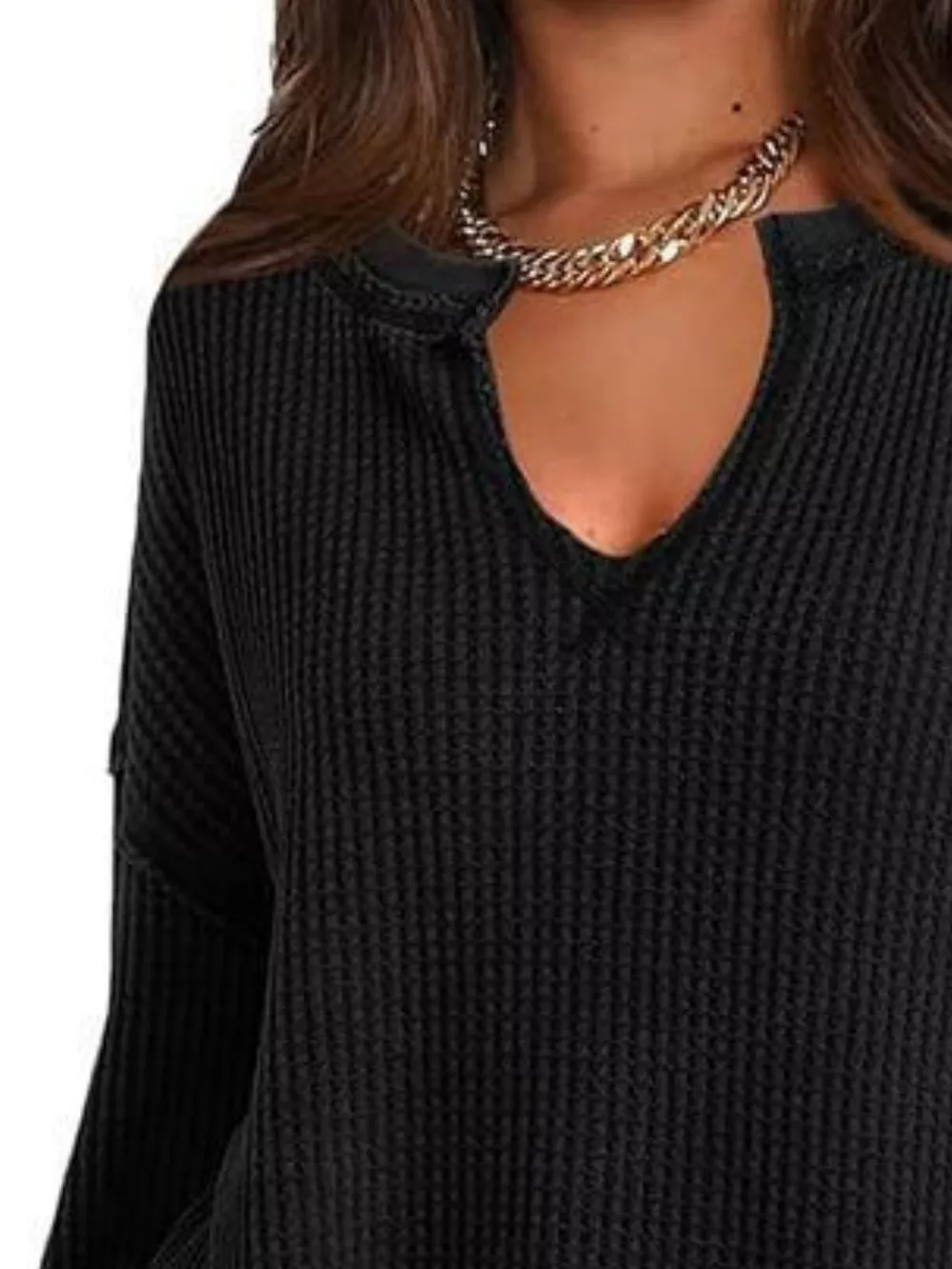 Waffle Knit Long Sleeve Sweatshirt, image 2