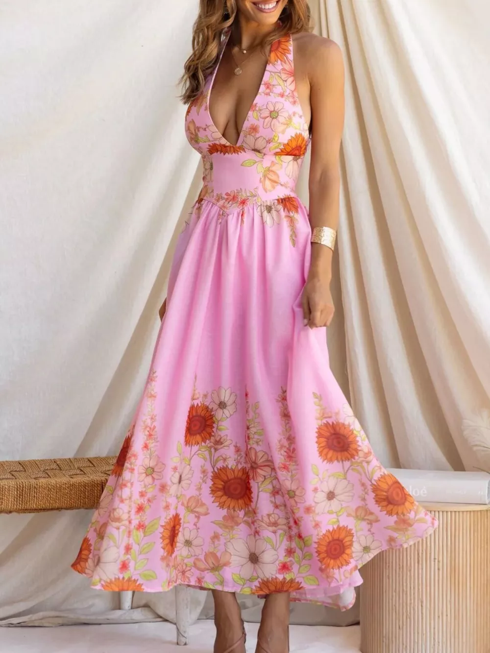 Floral Print Halter Neck Maxi Dress, image 16