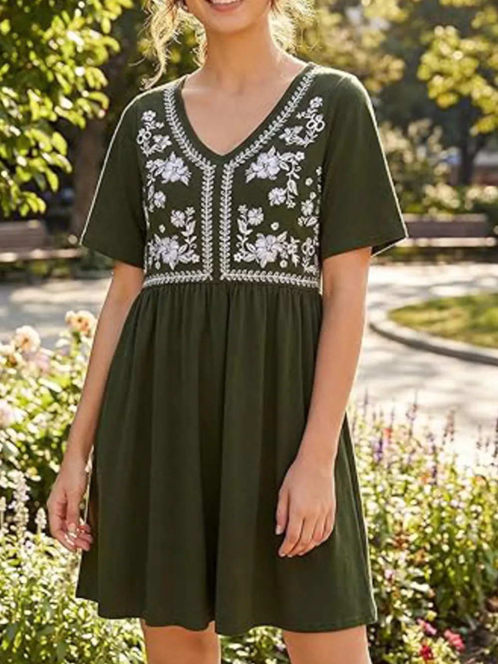 Floral V-Neck Mini Dress, image 8