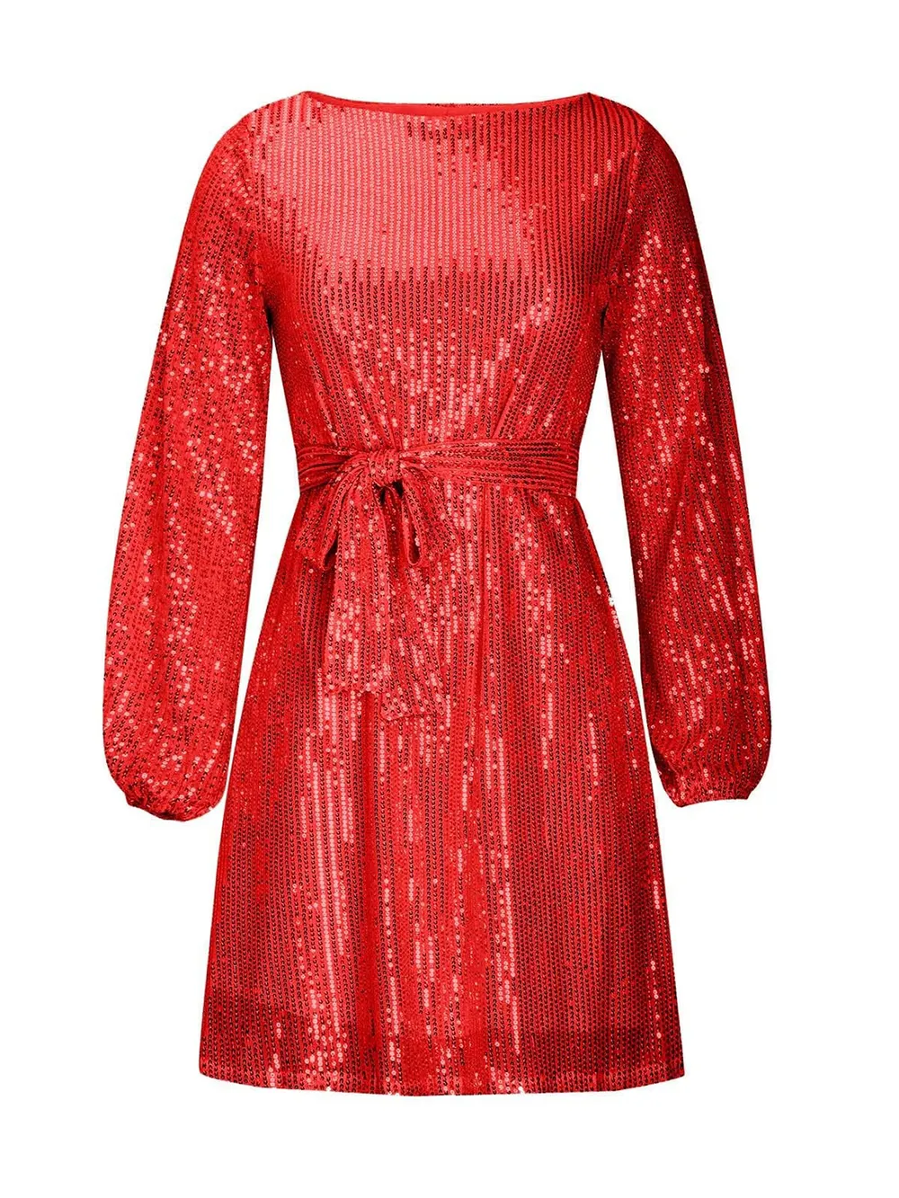 Sequin Tie Waist Long Sleeve Mini Dress, image 2