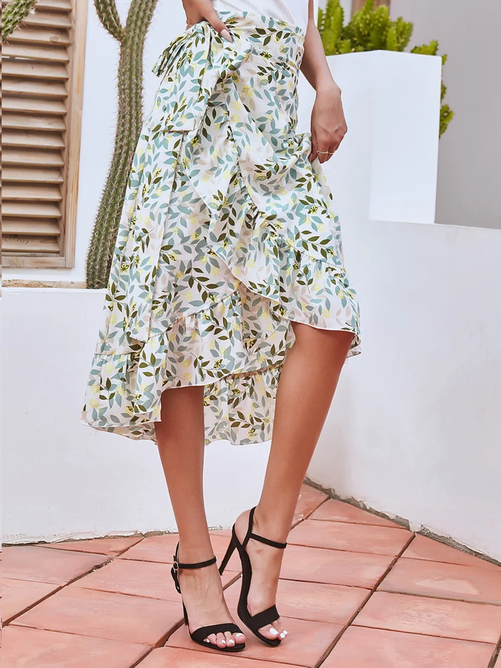 Printed Ruffled Midi Skirt, image 2