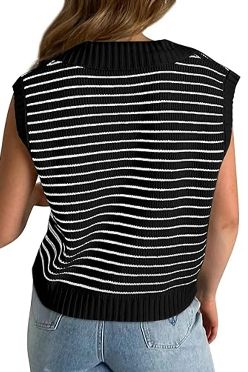 Stripe Turn-Down Johnny Collar Sweater Vest, image 2