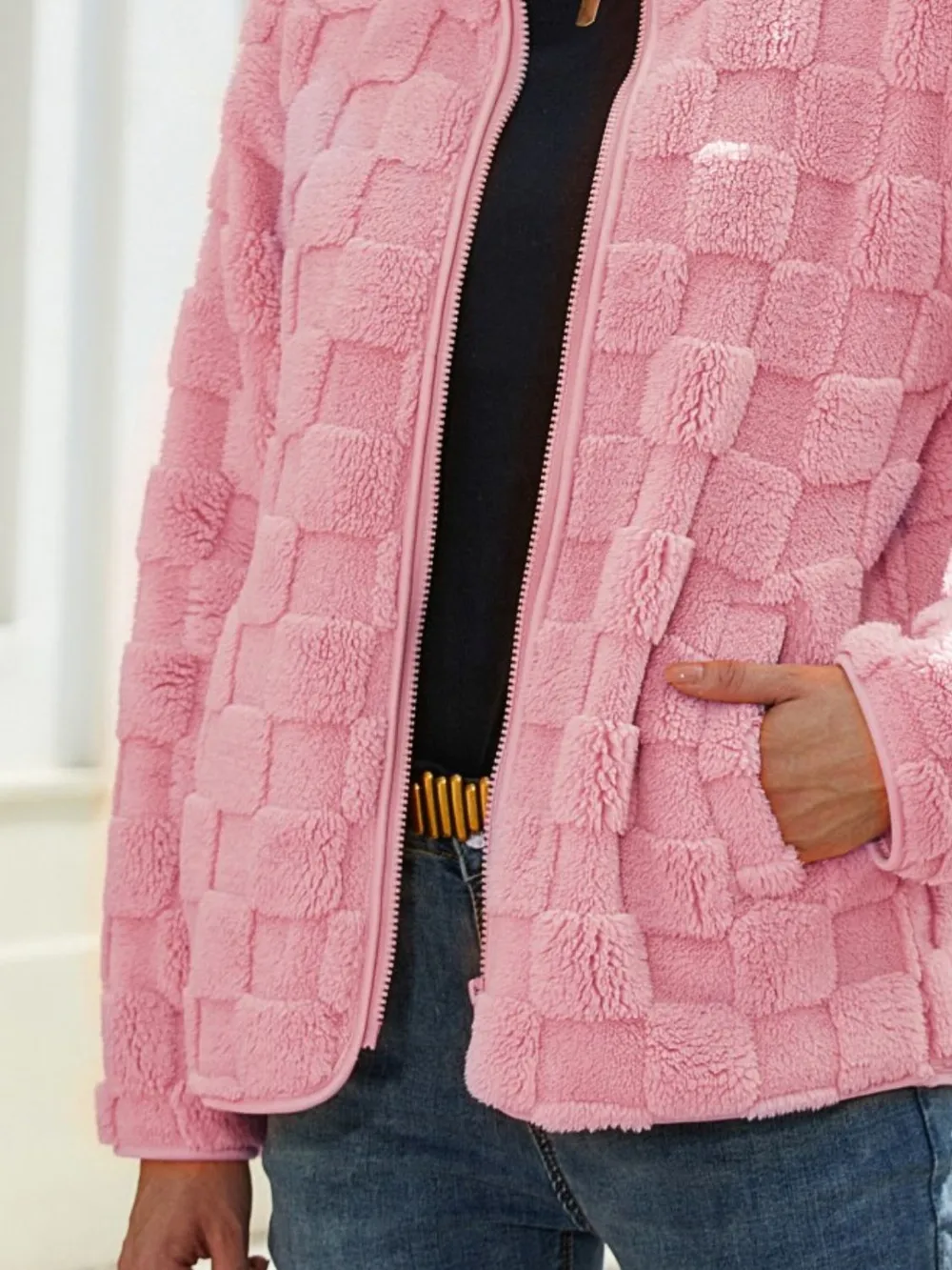 Fuzzy Checkered Zip Up Jacket, image 14