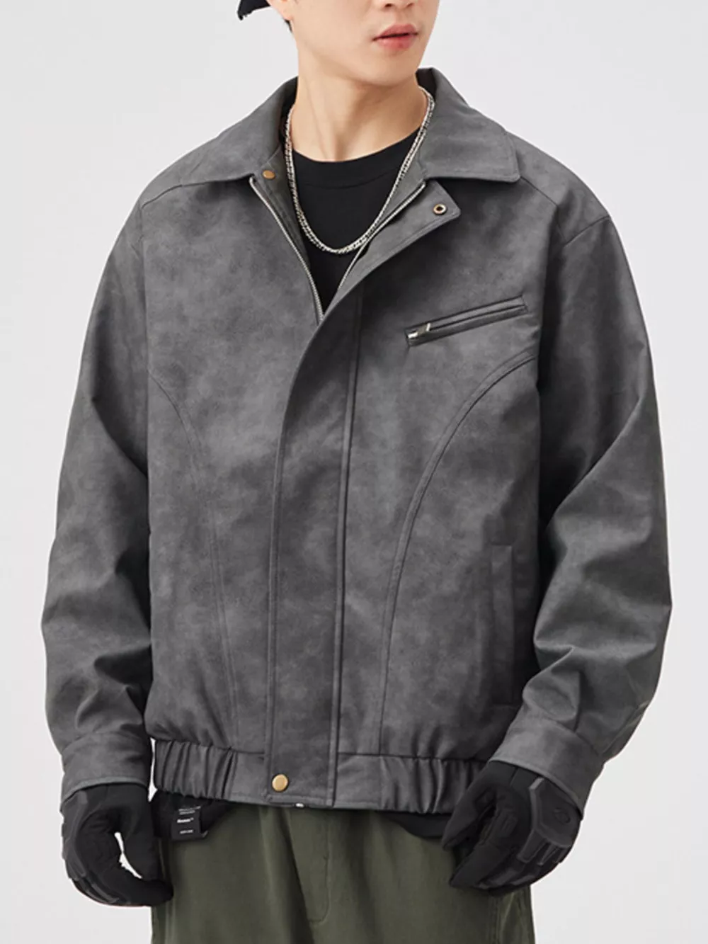 Men's Plus Size Vintage Style Zip Up Leather Jacket, image 2