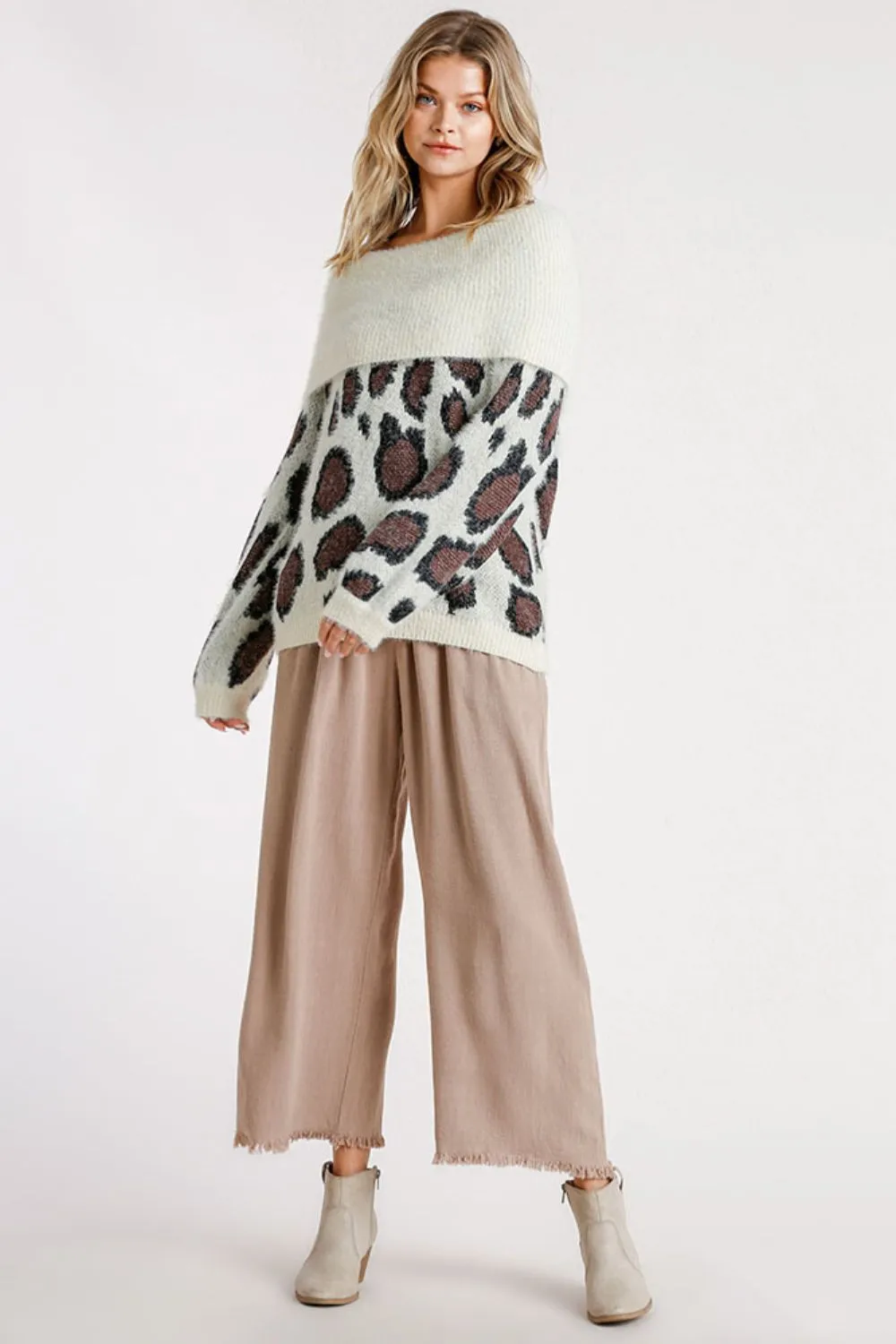 Full Size Leopard Off-Shoulder Long Sleeve Sweater Plus Size, image 3